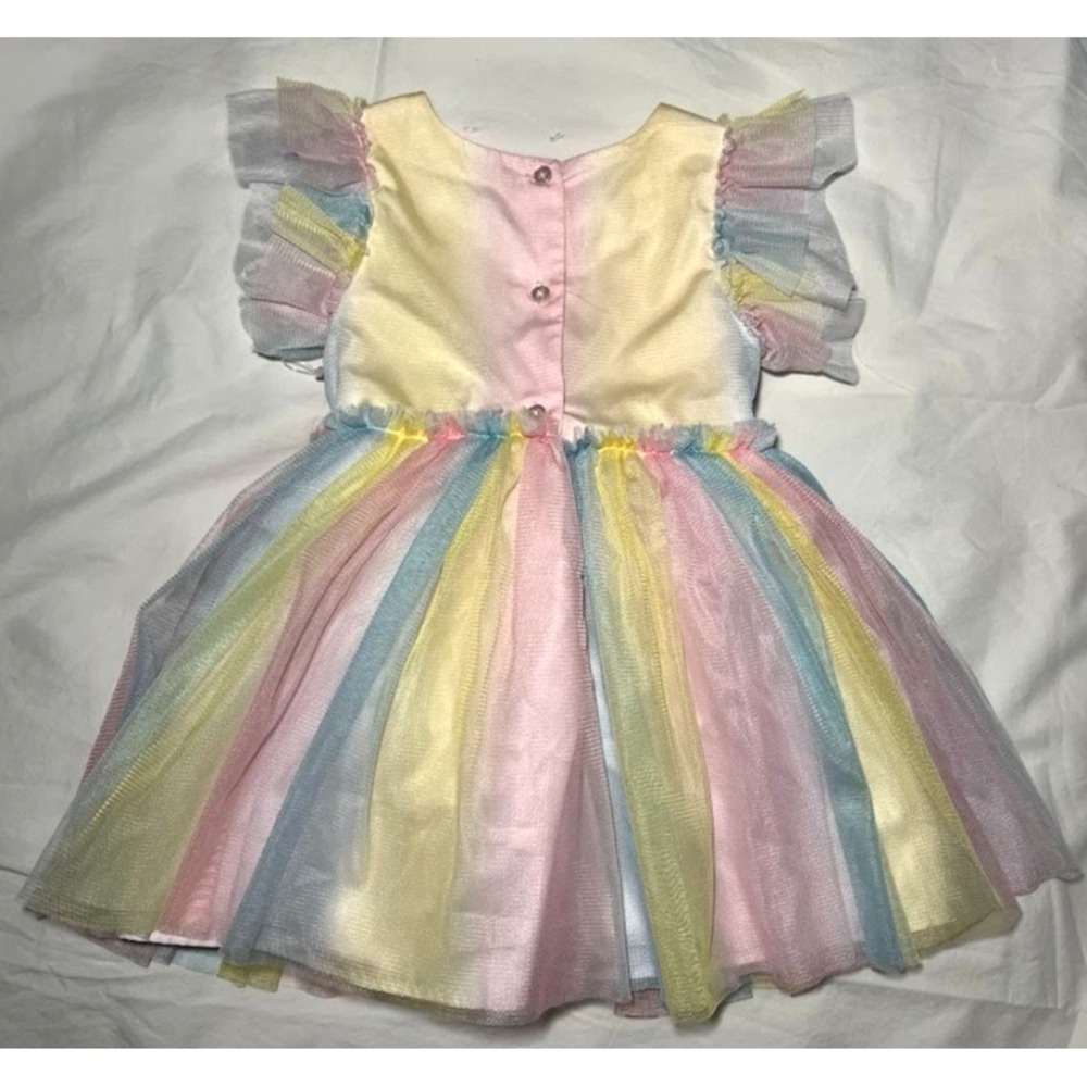 Mia & Mimi Baby Girl Dress 18 Mos Pastel Rainbow Polyester NWOT - Picture 6 of 6
